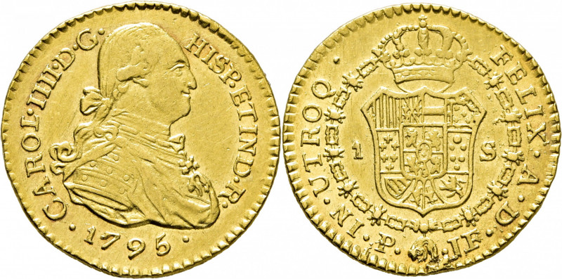 CARLOS IV. Popayán. 1 escudo. 1795. JF. Cy14047. Frotada. Suaves y finas rayitas...