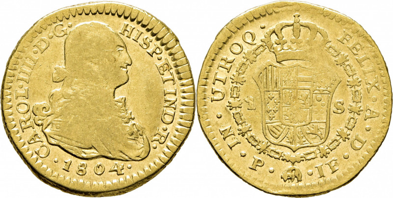CARLOS IV. Popayán. 1 escudo. 1804. JF. Cy14112. Finísimas y suaves rayitas, sob...