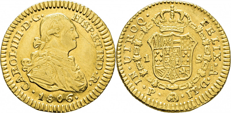 CARLOS IV. Popayán. 1 escudo. 1806. JT. Cy14126. Suaves y finas rayitas en anver...