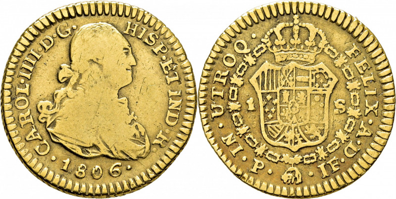 CARLOS IV. Popayán. 1 escudo. 1806. JF. Cy14127. Usuras y rayitas, sobre todo en...