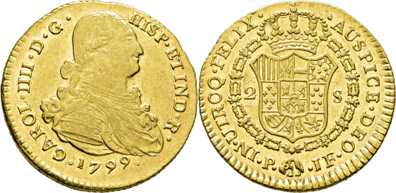 CARLOS IV. Popayán. 2 escudos. 1799. JF. Cy14232. Alguna mínima usura. Leves sua...