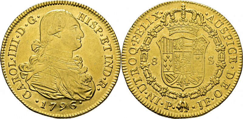 CARLOS IV. Popayán. 8 escudos. 1796. JF. Cy14512. Pequeñas usuras. Suaves y fina...