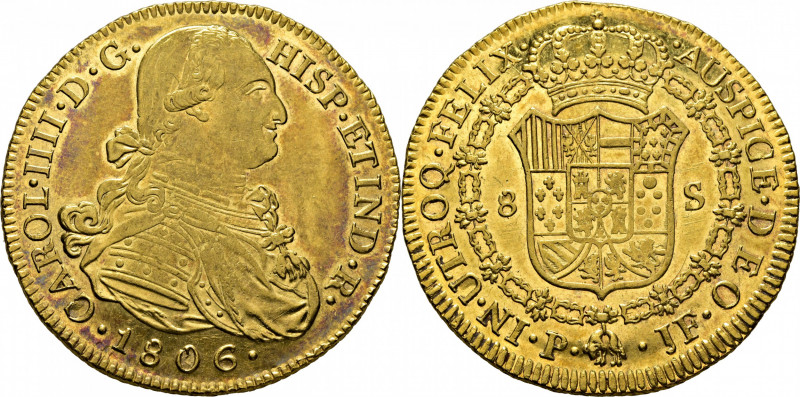 CARLOS IV. Popayán. 8 escudos. 1806. JF. Cy14604. Muy leves suaves y finísimas r...