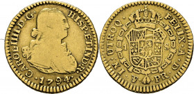 Potosí. 1 escudo. 1794. PR. Rara. No encontramos referencia alguna
