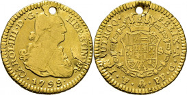 Potosí. 1 escudo. 1799 sobre 8. PP. Rarísima. Solo conocemos tres