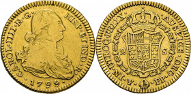 Potosí. 2 escudos. 1799. PP. Rarísima. No hemos encontrado otra referencia