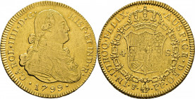 Potosí. 4 escudos. 1799. PP. MBC+/EBC-. Buen ejemplar. Muy rara