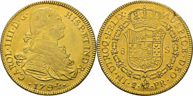 Potosí. 8 escudos. 1794. PR. EBC/EBC+. Atractivo. Notable reverso. Escasa