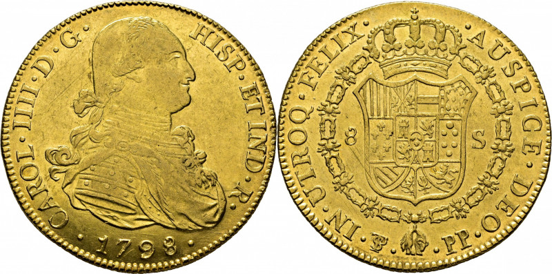 CARLOS IV. Potosí. 8 escudos. 1798. PP. Cy14530. Mínimas usuras y finísimas suav...