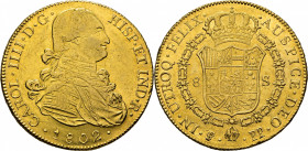 Potosí. 8 escudos. 1802. PP. EBC+. Atractivo brillo. Rara