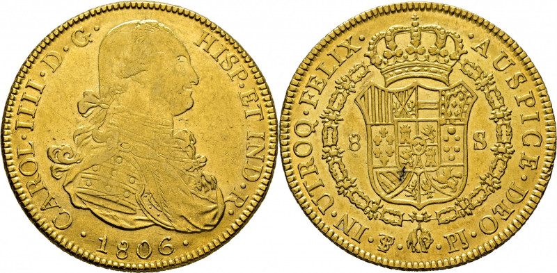CARLOS IV. Potosí. 8 escudos. 1806. PJ. Cy14605. Bastantes usuras en el anverso....