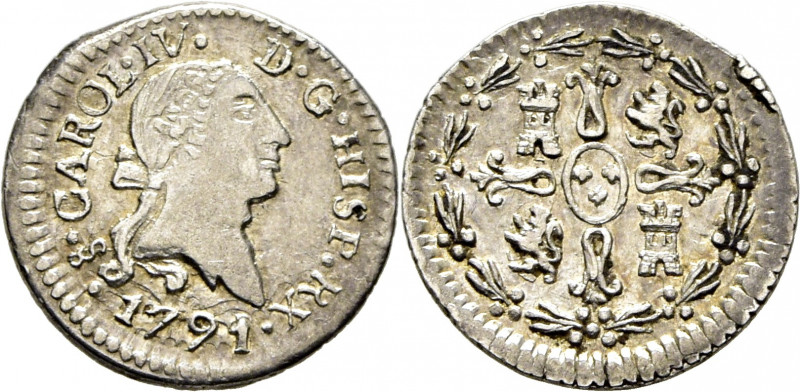 CARLOS IV. Santiago de Chile. 1/4 de real. 1791. Con busto de Carlos III y ordin...