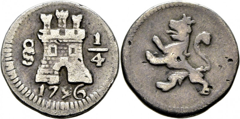 CARLOS IV. Santiago de Chile. 1/4 de real. 1796. Primer año del tipo. Cy13137. E...