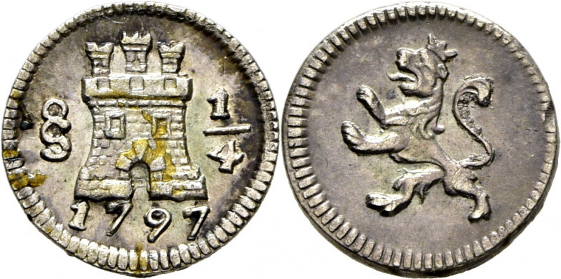 CARLOS IV. Santiago de Chile. 1/4 de real. 1797. Cy13142. E.M. Ortiz861 (R3). 0,...