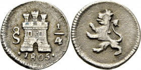 Santiago de Chile. 1/4 de real. 1805. Muy rara