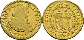 Santiago de Chile. 1 escudo. 1795. DA. Casi EBC-/EBC. Magnífico. Rarísimo. Conocemos otro ejemplar