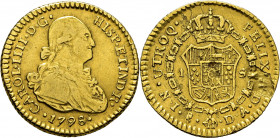 Santiago de Chile. 1 escudo. 1798. DA. Rarísima. Conocemos otro ejemplar solo