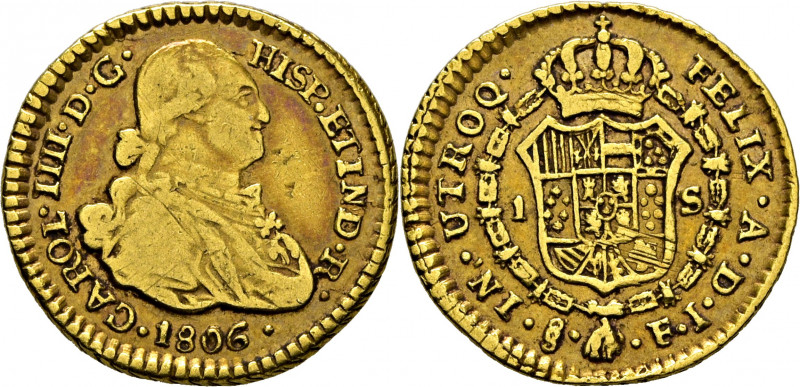 CARLOS IV. Santiago de Chile. 1 escudo. 1806. FJ. Cy14129. Usuras. Rayita en el ...