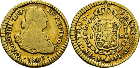 Santiago de Chile. 1 escudo. 1807. FJ. Atractivo. Rarísima. Solo conocemos dos ejemplares