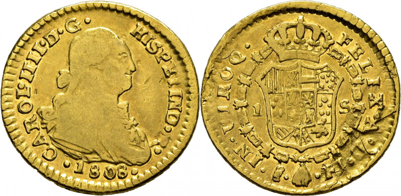 CARLOS IV. Santiago de Chile. 1 escudo. 1808. FJ. Cy14142. Pequeñas incisiones e...