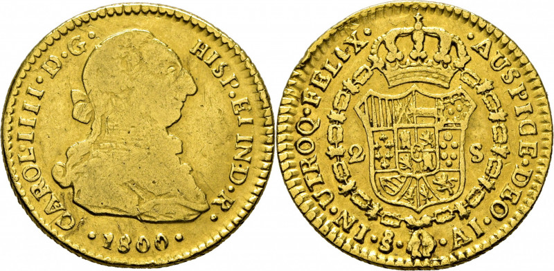 CARLOS IV. Santiago de Chile. 2 escudos. 1800. AI. Con busto de Carlos III y ord...