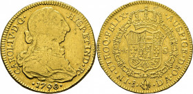 Santiago de Chile. 4 escudos. 1790 sobre 89. DA. Casi MBC+/EBC-. Atractivo. Rarísima. Conocemos dos ejemplares