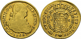 Santiago de Chile. 4 escudos. 1808. FJ. EBC y mejor. Atractivo. Rarísima. Conocemos dos ejemplares