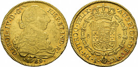 Santiago de Chile. 8 escudos. 1789. DA. EBC+/casi SC-. Muy atractivo. Llamativo brillo Rara