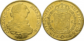 Santiago de Chile. 8 escudos. 1790. DA. EBC+/casi SC-. Atractivo. Muy escasa