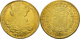Santiago de Chile. 8 escudos. 1791. DA. Mejor que EBC+/prácticamente SC-. Bellísimo. Rara