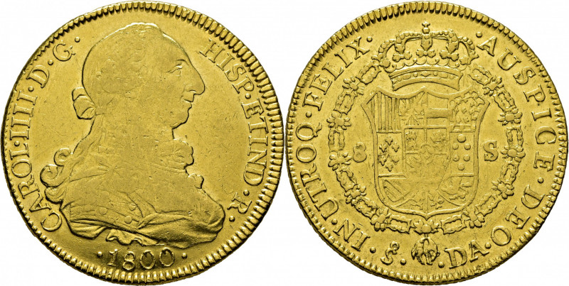 CARLOS IV. Santiago de Chile. 8 escudos. 1800. DA rectificada sobre DA, claramen...