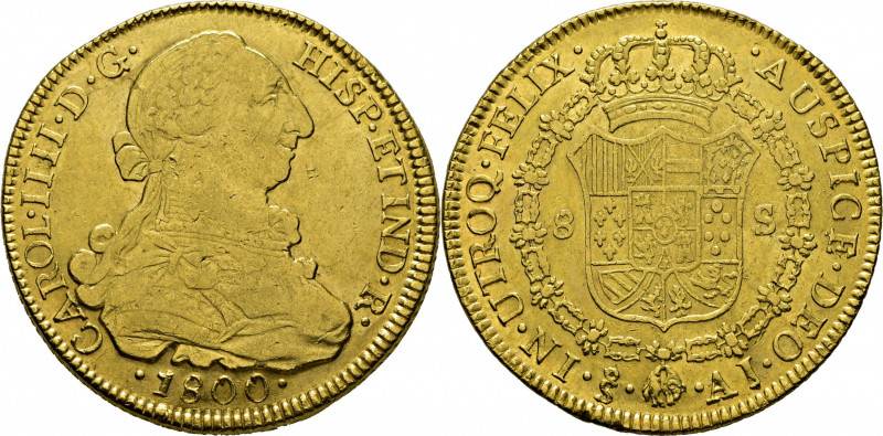 CARLOS IV. Santiago de Chile. 8 escudos. 1800. AJ. Cy14548. Bastantes usuras. Su...