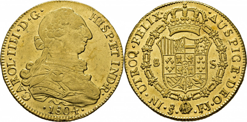 CARLOS IV. Santiago de Chile. 8 escudos. 1804. FJ. Cy14588. Fallitos de laminado...