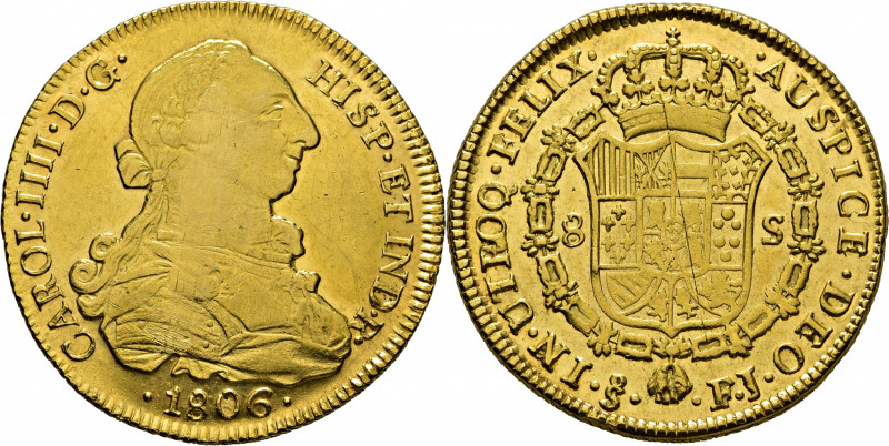 CARLOS IV. Santiago de Chile. 8 escudos. 1806. FJ. Cy14607. Rayas de fábrica en ...