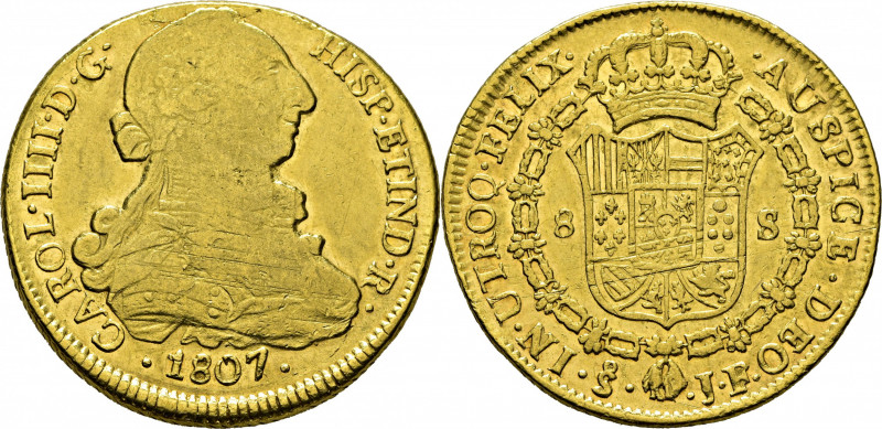 CARLOS IV. Santiago de Chile. 8 escudos. 1807. JF. Cy14616. Acuñación ligerament...