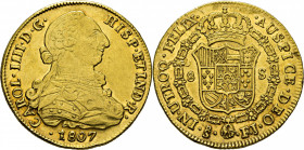 Santiago de Chile. 8 escudos. 1807. FJ. EBC+ y algo mejor. Atractivo. Escasa