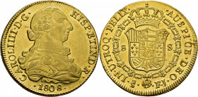 Santiago de Chile. 8 escudos. 1808. FJ. SC-/casi SC. Bellísimo. Rara