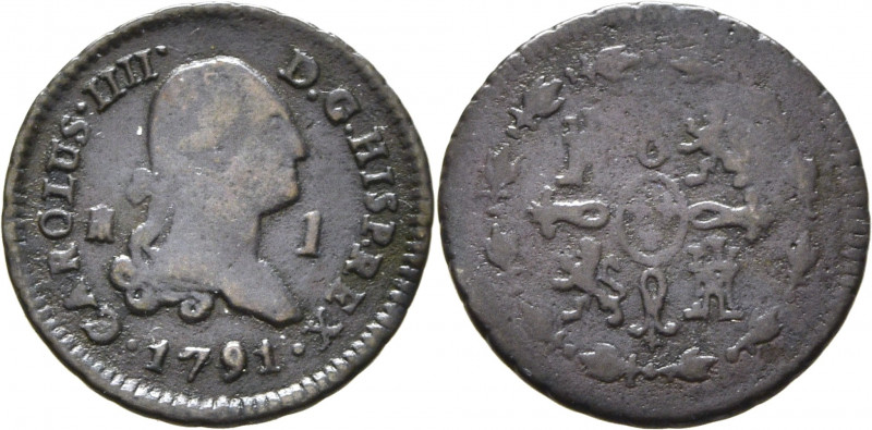 CARLOS IV. Segovia. 1 maravedí. 1791. Cy13022. Ligera oxidación limpiada. MBC-/B...