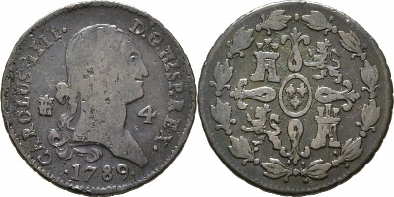 CARLOS IV. Segovia. 4 maravedís. 1789. Cy13064. Leves adherencias limpiadas. Coc...