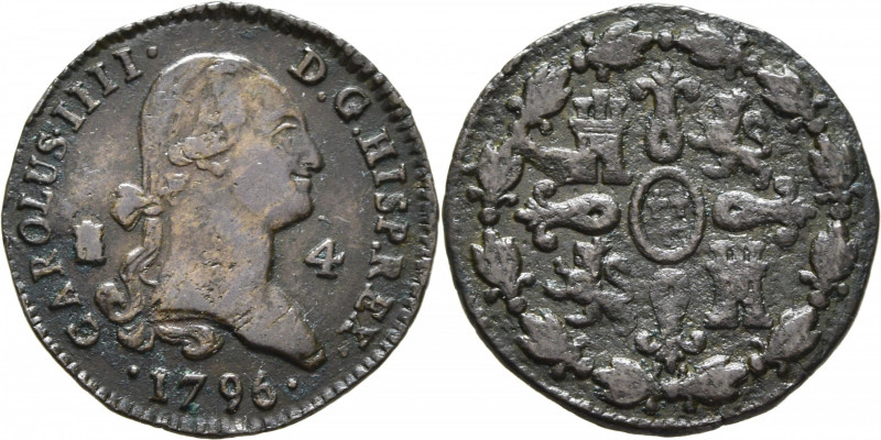 CARLOS IV. Segovia. 4 maravedís. 1796. Cy13071. Ligeras oxidaciones limpiadas en...