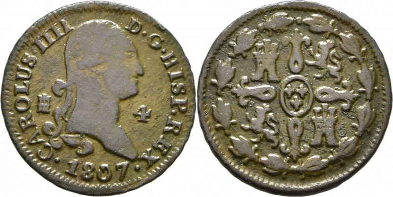 CARLOS IV. Segovia. 4 maravedís. 1807. Cy13082. Oxidaciones algo intensas toscam...