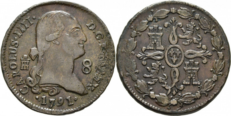 CARLOS IV. Segovia. 8 maravedís. 1791. Cy13091. Leve barniz. Oxidación localizad...