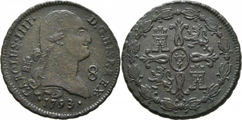 CARLOS IV. Segovia. 8 maravedís. 1793. Cy13093. Abundante oxidación superficial ...