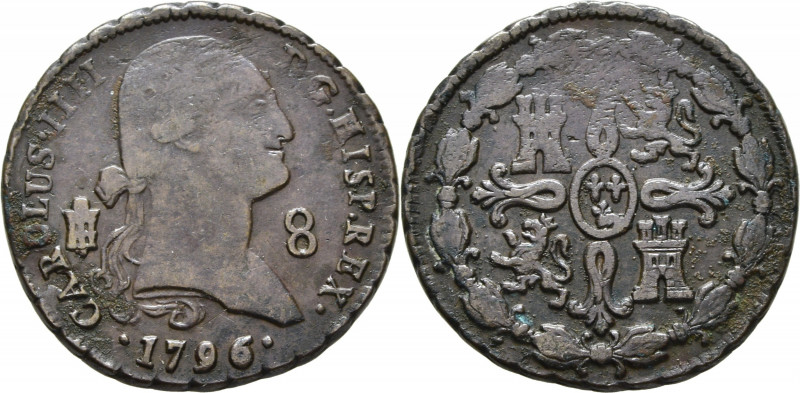 CARLOS IV. Segovia. 8 maravedís. 1796. Cy13096. Restos de adherencias algo limpi...