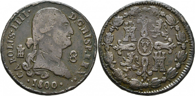 CARLOS IV. Segovia. 8 maravedís. 1800. Cy13100. Algo maltratada. Erosiones y ray...