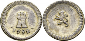 1/4 de real. 1792. (Santiago). Cuasi anepígrafa. Históricamente se clasificaba La Rioja. Atractiva. Escasa