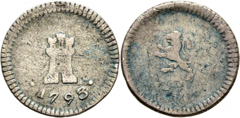 CARLOS IV. 1/4 de real. 1793. (Santiago). Cuasi anepígrafa. Históricamente se cl...