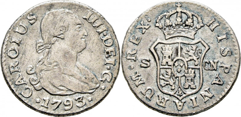 CARLOS IV. Sevilla. 1/2 real. 1793. CN. Cy13249. Verdín limpiado con intensidad....