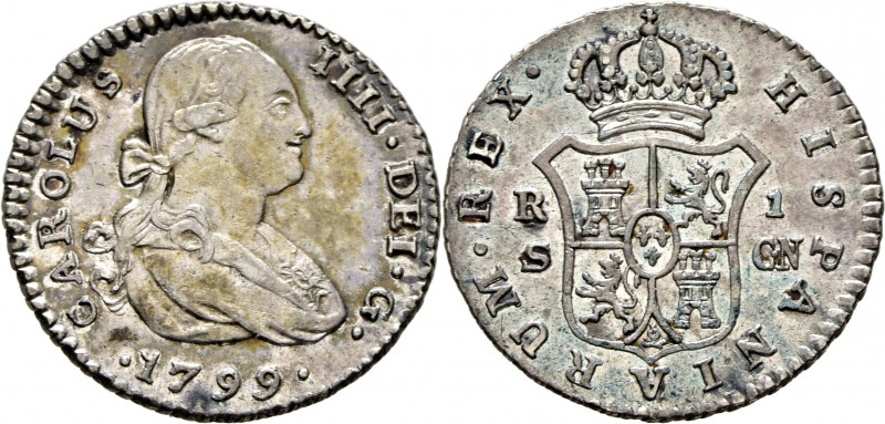 CARLOS IV. Sevilla. 1 real. 1799. Último dígito rectificado sobre otro 9. CN. Cy...