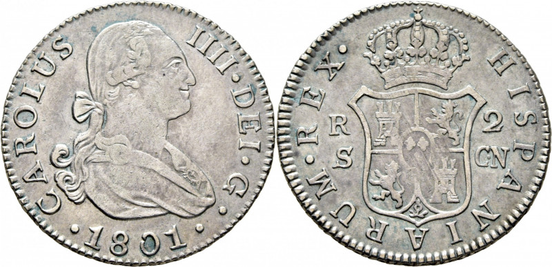 CARLOS IV. Sevilla. 2 reales. 1801. CN. Cy13627. Leves restos de verdín limpiado...